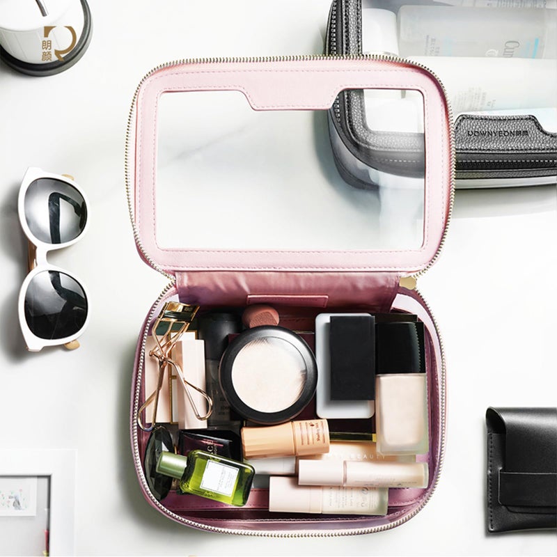 Camdeez Rownyeon Clear Makeup Case Toiletry Bag Multipurpose Travel Makeup Train Case Portable Cosmetic Organizer Transparent Storage Bag Pink - Image 2